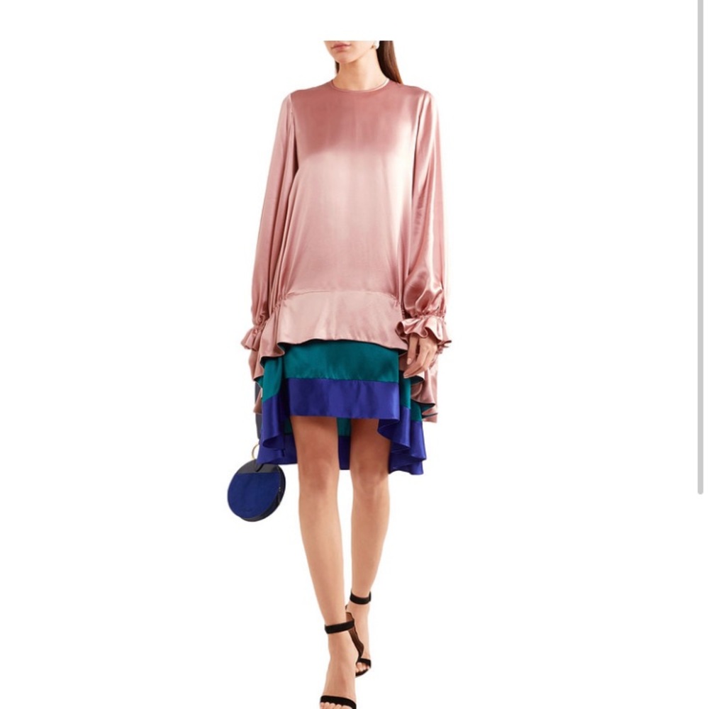 Tiered silk-satin color block mini dress - Picture 2 of 6